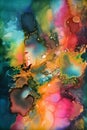 Multicolor abstract fluid art painting in alcohol ink. Transparent waves and colorful swirls. Marble effect, painted texture,