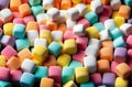 Multicolor background with multicolored marshmallows highlighted by color scheme,sweet marshmallow for confectionery Royalty Free Stock Photo