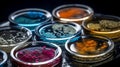 Multicolor bacteria and virus cells in petri dish at scientific laboratory. Mold culture. science laboratory. Generative AI Royalty Free Stock Photo