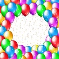 Multicolor balloons frame on white background with place for text. Balloon decoration for celebration and party. Happy holiday Royalty Free Stock Photo