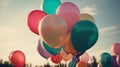 multicolor balloons with a retro instagram filter effect, concept of happy birthday in summer