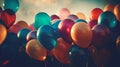 multicolor balloons with a retro instagram filter effect, concept of happy birthday in summer