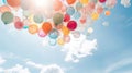 Multicolor balloons in summer holidays. Generative Ai Royalty Free Stock Photo