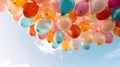 Multicolor balloons in summer holidays. Generative Ai Royalty Free Stock Photo