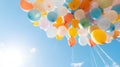 Multicolor balloons in summer holidays. Generative Ai Royalty Free Stock Photo