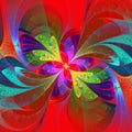Multicolor beautiful fractal flower on orange background. Computer generated graphics.