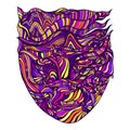 Multicolor bizarre surreal psychedelic anthropomorphic face with many patterns,isolated on white background Royalty Free Stock Photo