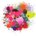 Multicolor bright colors ink splash drops shape splatter design element template isolated on white art abstract background