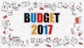 Multicolor Budget 2017 on White Brickwall. Doodle Style.