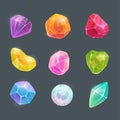 Multicolor cartoon bright crystals, shiny gems set Royalty Free Stock Photo