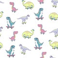 Multicolor Cartoon dinosaur vector seamless pattern