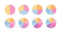 Multicolor circle graph. Set round schemes with sectors. Piechart with segments and slices. Circular structure chart