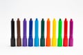 Multicolor crayon pencils for coloring on white background. Royalty Free Stock Photo