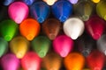 Multicolor crayon tips closeup