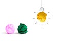 multicolor crumpled Paper Light Bulb new concept idea on white Royalty Free Stock Photo