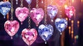 Multicolor Crystal heart background. Valentines Day, wedding concept. Symbol of love. Diamond gemstones crystalline