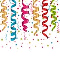 Multicolor curling streams and confetti for Carnival background