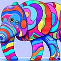 multicolor of cute abstract exotic elephant cartoon doodle pattern