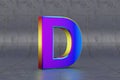Multicolor 3d letter D uppercase. Glossy iridescent letter on tile background. 3d rendered font character. Royalty Free Stock Photo