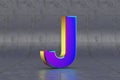 Multicolor 3d letter J uppercase. Glossy iridescent letter on tile background. 3d rendered font character. Royalty Free Stock Photo