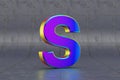 Multicolor 3d letter S uppercase. Glossy iridescent letter on tile background. 3d rendered font character. Royalty Free Stock Photo