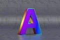 Multicolor 3d letter A uppercase. Glossy iridescent letter on tile background. 3d rendered font character. Royalty Free Stock Photo