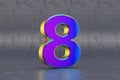 Multicolor 3d number 8. Glossy iridescent number on tile background. 3d rendered font character. Royalty Free Stock Photo