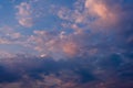 Multicolor Dramatic sky with dark clouds formations, sunset scene