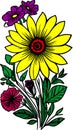 multicolor drawing of a bouquet of wild flowers with a black outline, design