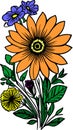 multicolor drawing of a bouquet of wild flowers with a black outline, design