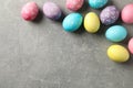 Multicolor Easter eggs on grey background Royalty Free Stock Photo