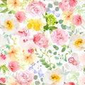 Multicolor floral seamless vector print with varied plants and flowers