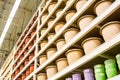 Colorful flowerpots in the florist store Royalty Free Stock Photo
