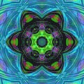 Symmetrical multicolor fractal floral mandala in tile stained glass style