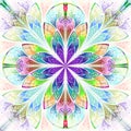 Multicolor fractal pattern in stained glass window style. Computer generated graphics.