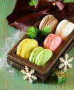 Multicolor French macaroons sweet Christmas present