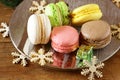 Multicolor French macaroons sweet Christmas present Royalty Free Stock Photo