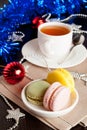 Multicolor French macaroons sweet treats Christmas present Royalty Free Stock Photo