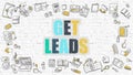 Multicolor Get Leads on White Brickwall. Doodle Style. Royalty Free Stock Photo