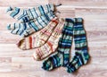 multicolor hand knitted different sizes and different colors warm winter wool knitted sock,s waiting for winter