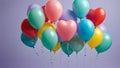 Multicolor heart shaped balloons floating against colored background Royalty Free Stock Photo