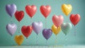 Multicolor heart shaped balloons floating against colored background Royalty Free Stock Photo