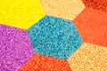 Multicolor hexagons abstract pattern, rubber crumb texture background, flooring for stadiums and playgrounds