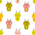 Multicolor horned monsters seamless pattern. Perfect for T-shirt, textile and prints. Cartoon style vector illustration Royalty Free Stock Photo