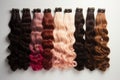 Multicolor human hair extension bundles collection. AI generated
