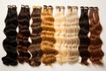 Multicolor human hair extension bundles collection. AI generated