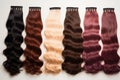 Multicolor human hair extension bundles collection. AI generated