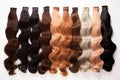 Multicolor human hair extension bundles collection. AI generated