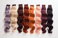 Multicolor human hair extension bundles collection. AI generated