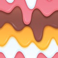 Multicolor ice cream dripping. Liquid layered colorful food concept. Colorful dripping seamless background